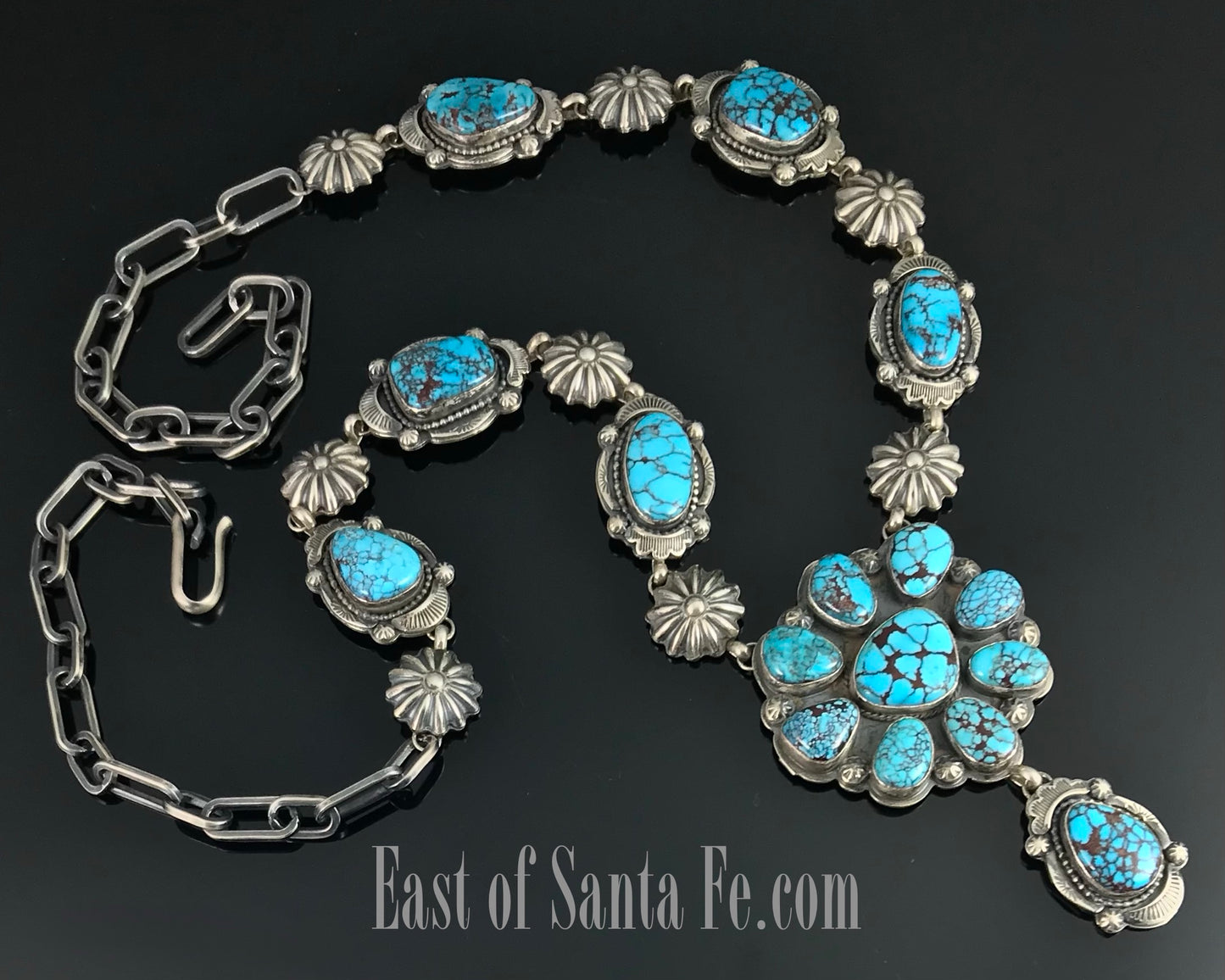 Egyptian Prince Mine Turquoise Cluster Lariat Squash Blossom Necklace - Harley Reed