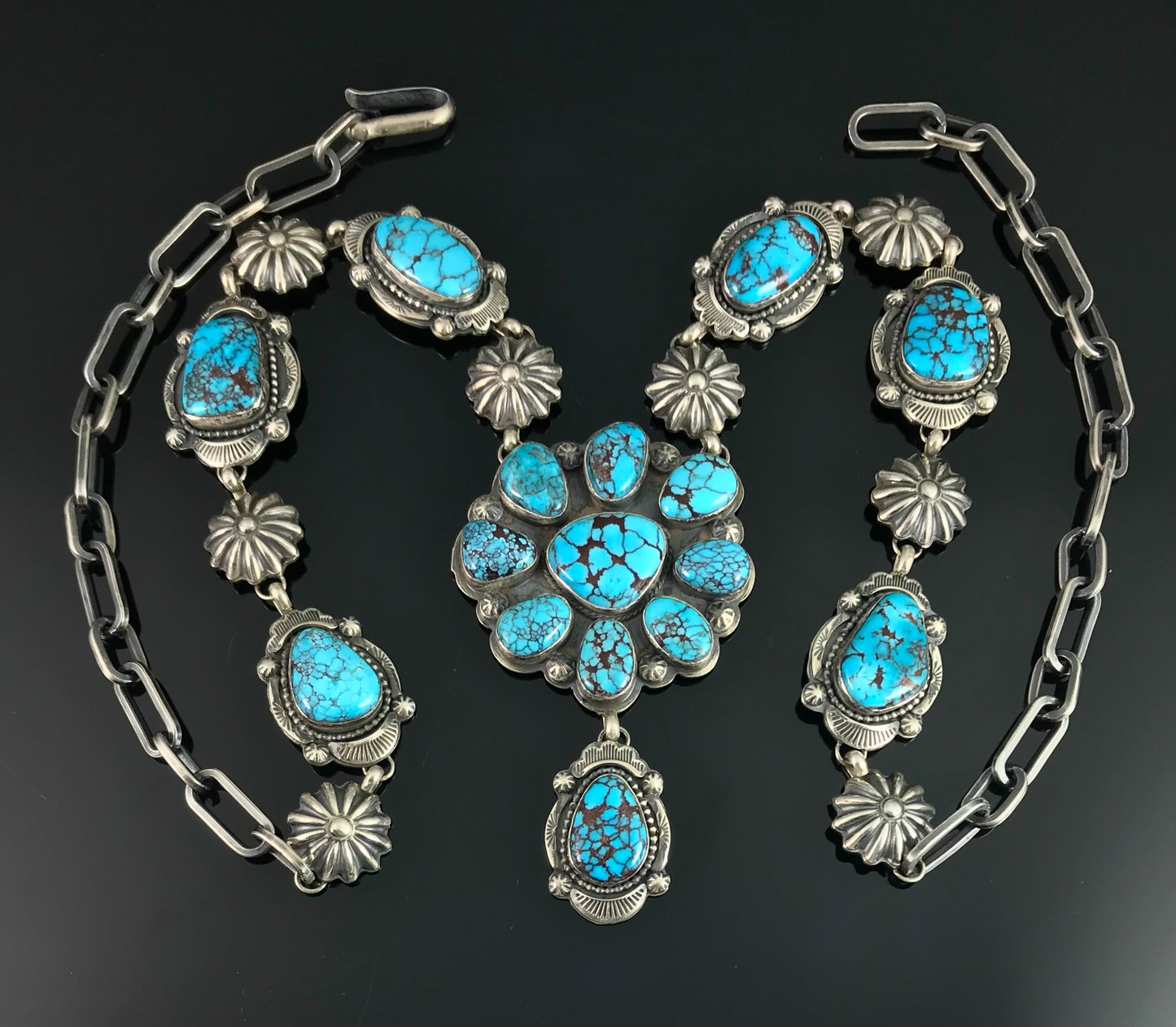 Egyptian Prince Mine Turquoise Cluster Lariat Squash Blossom Necklace - Harley Reed