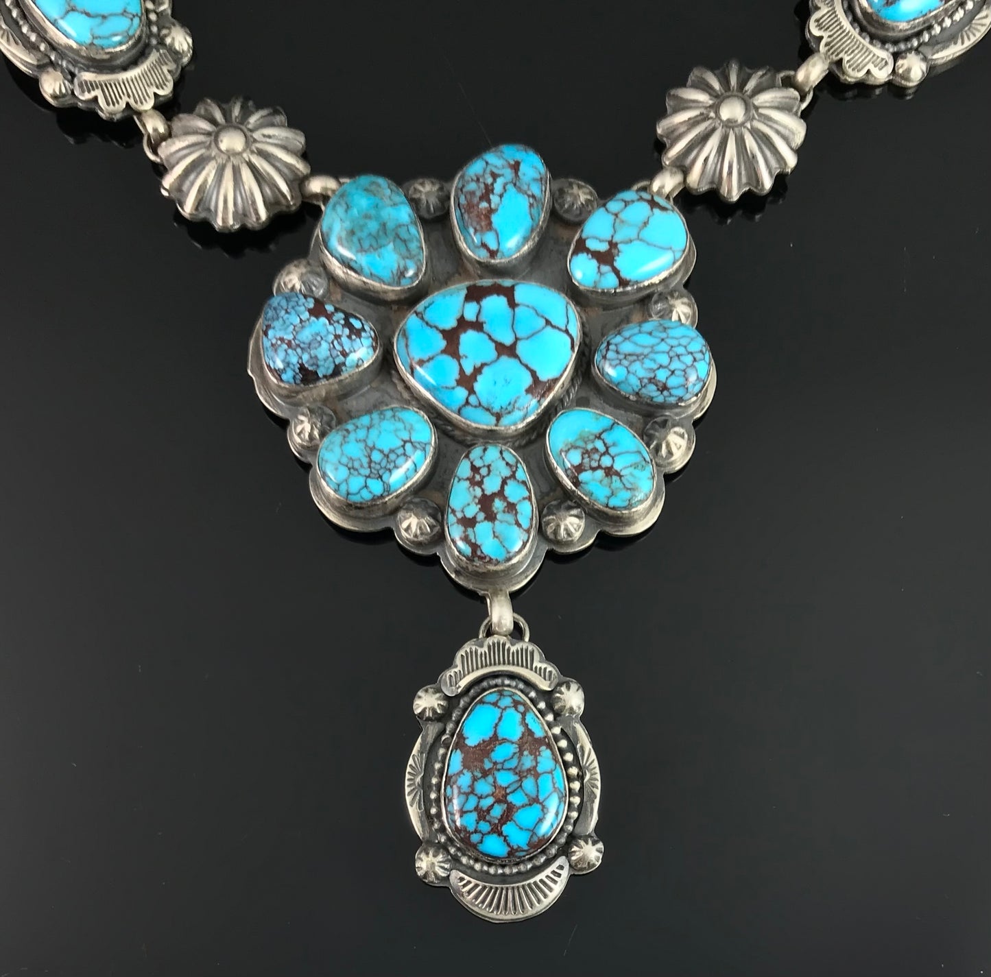 Egyptian Prince Mine Turquoise Cluster Lariat Squash Blossom Necklace - Harley Reed
