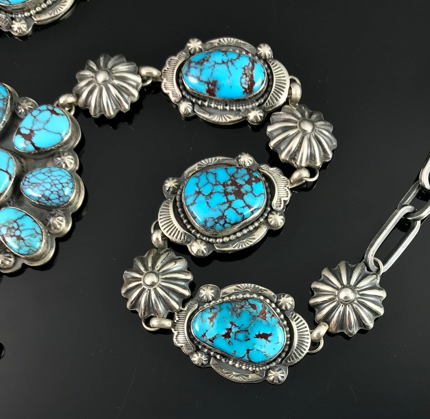 Egyptian Prince Mine Turquoise Cluster Lariat Squash Blossom Necklace - Harley Reed