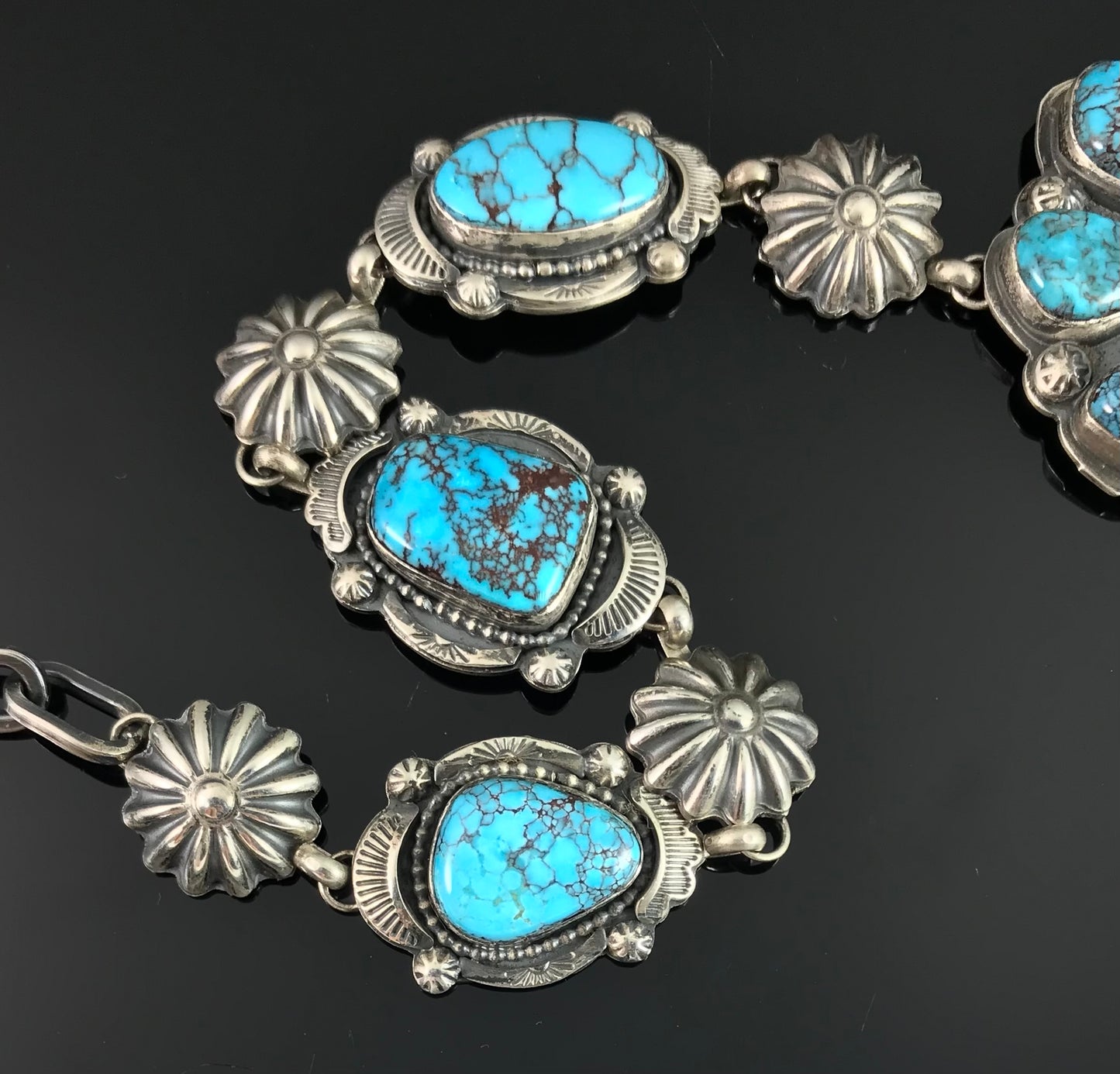 Egyptian Prince Mine Turquoise Cluster Lariat Squash Blossom Necklace - Harley Reed