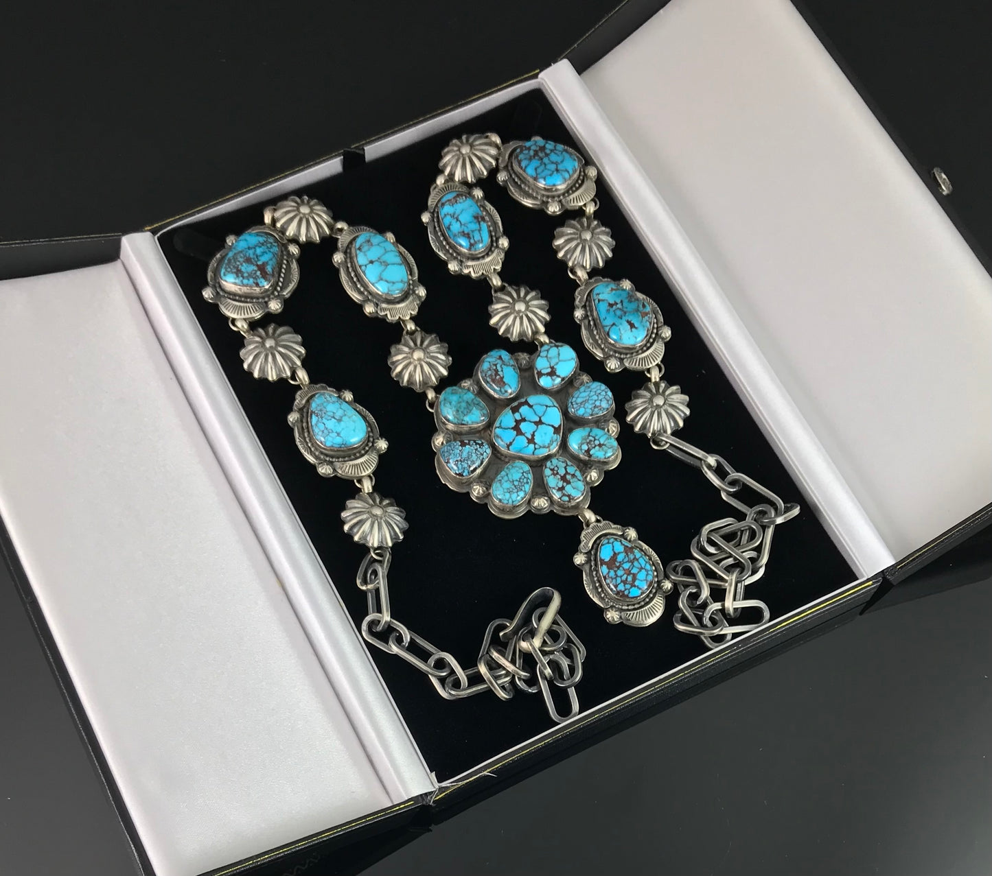 Egyptian Prince Mine Turquoise Cluster Lariat Squash Blossom Necklace - Harley Reed