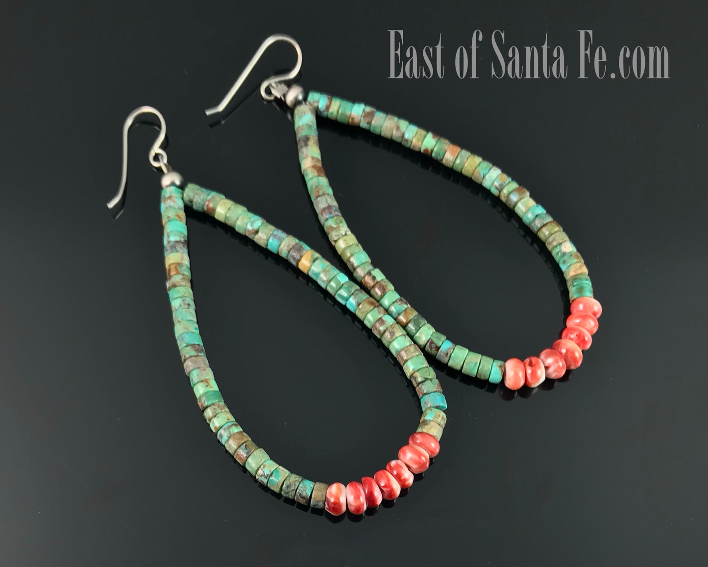Turquoise and Red Spiny Oyster Jacla Earrings Santo Domingo Pueblo