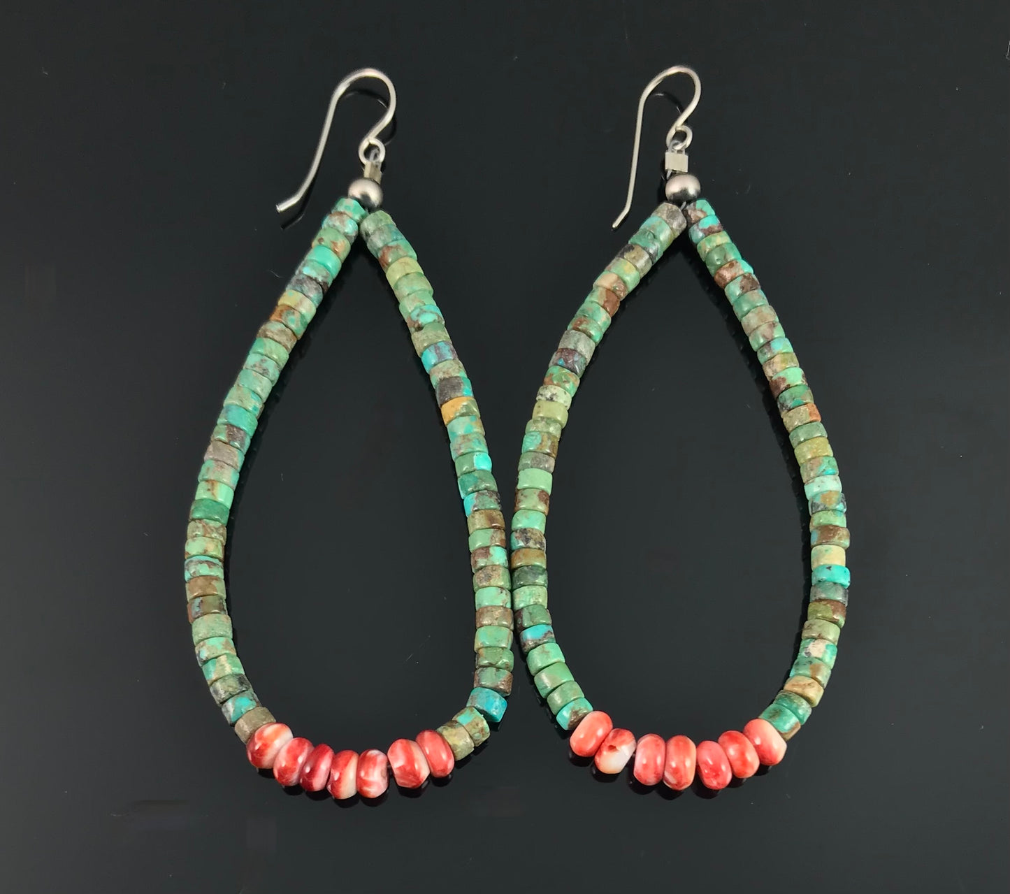 Turquoise and Red Spiny Oyster Jacla Earrings Santo Domingo Pueblo