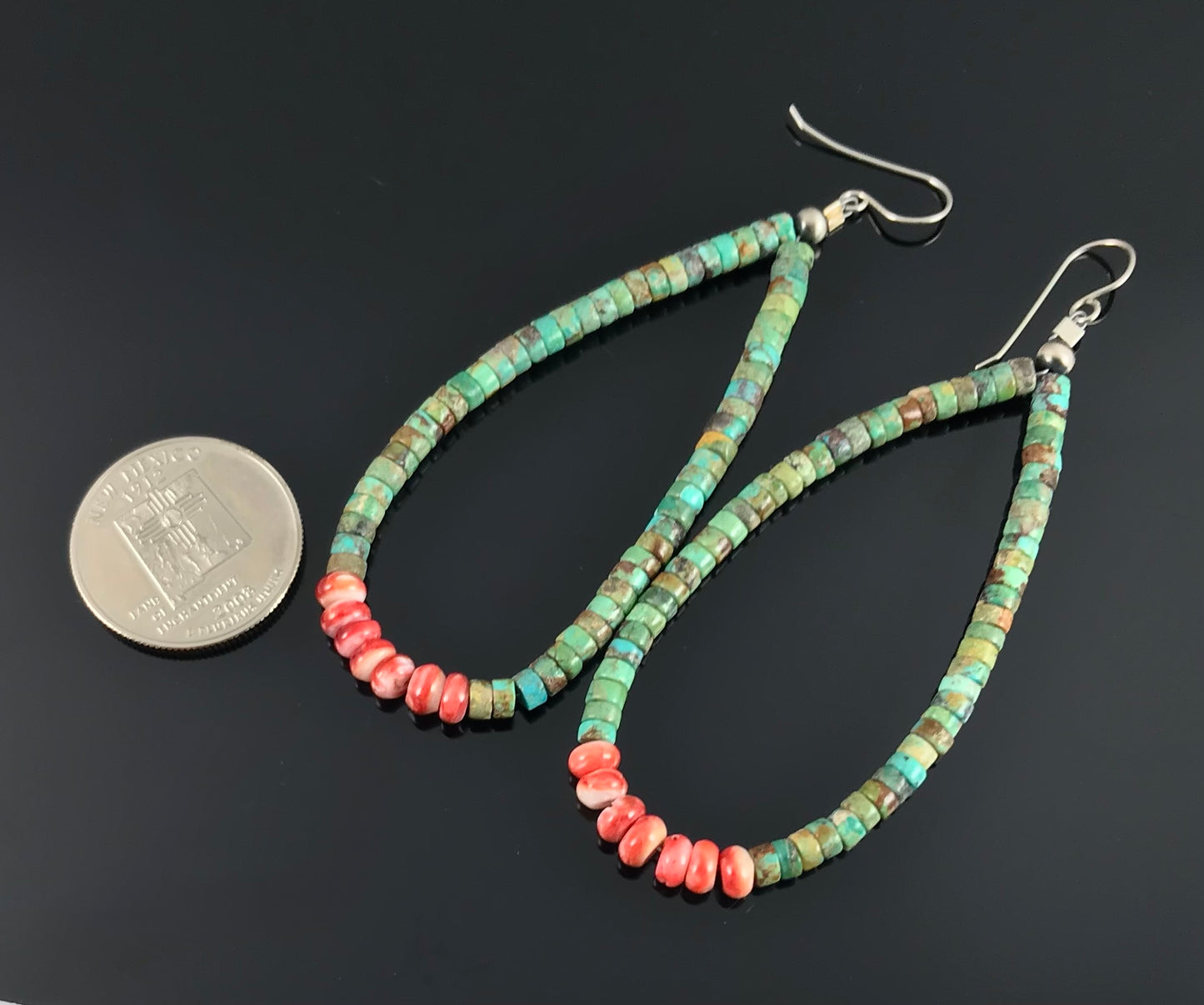 Turquoise and Red Spiny Oyster Jacla Earrings Santo Domingo Pueblo