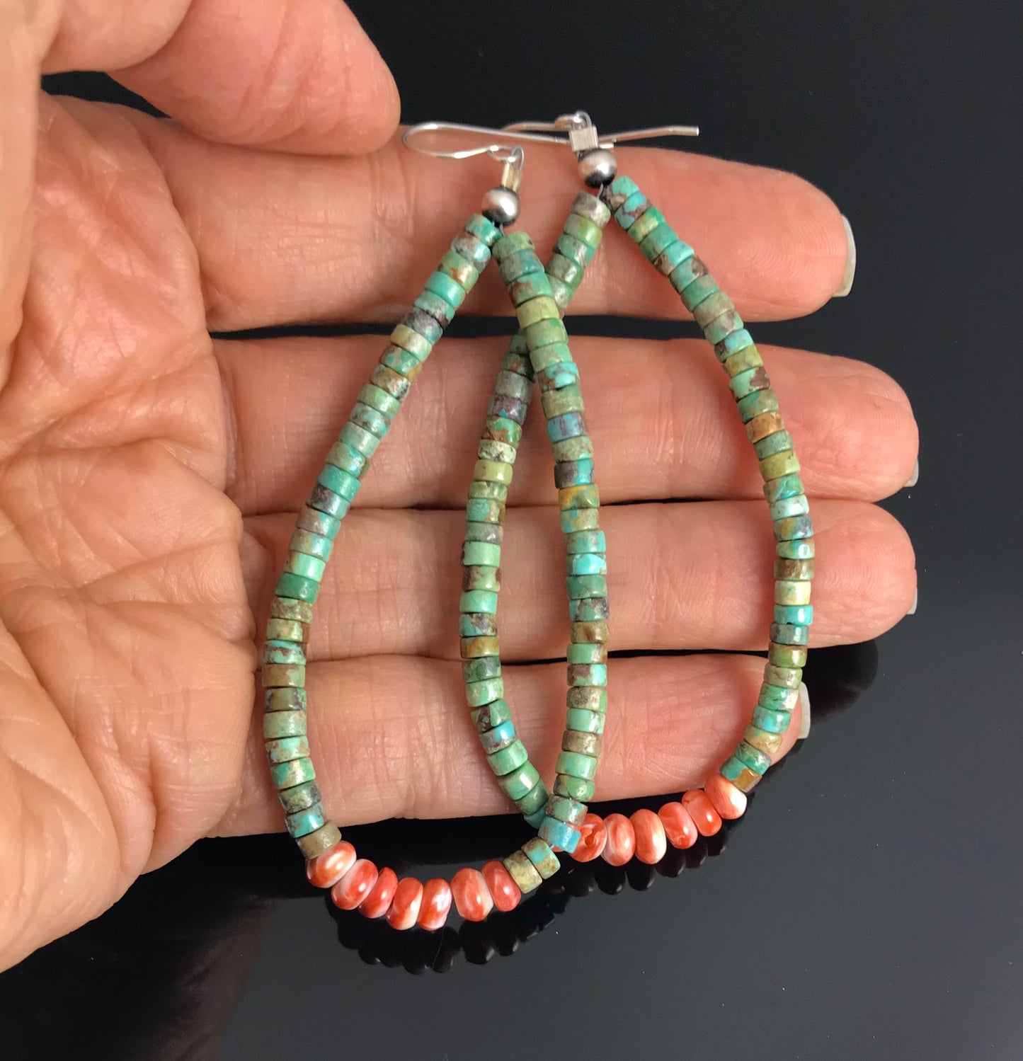 Turquoise and Red Spiny Oyster Jacla Earrings Santo Domingo Pueblo