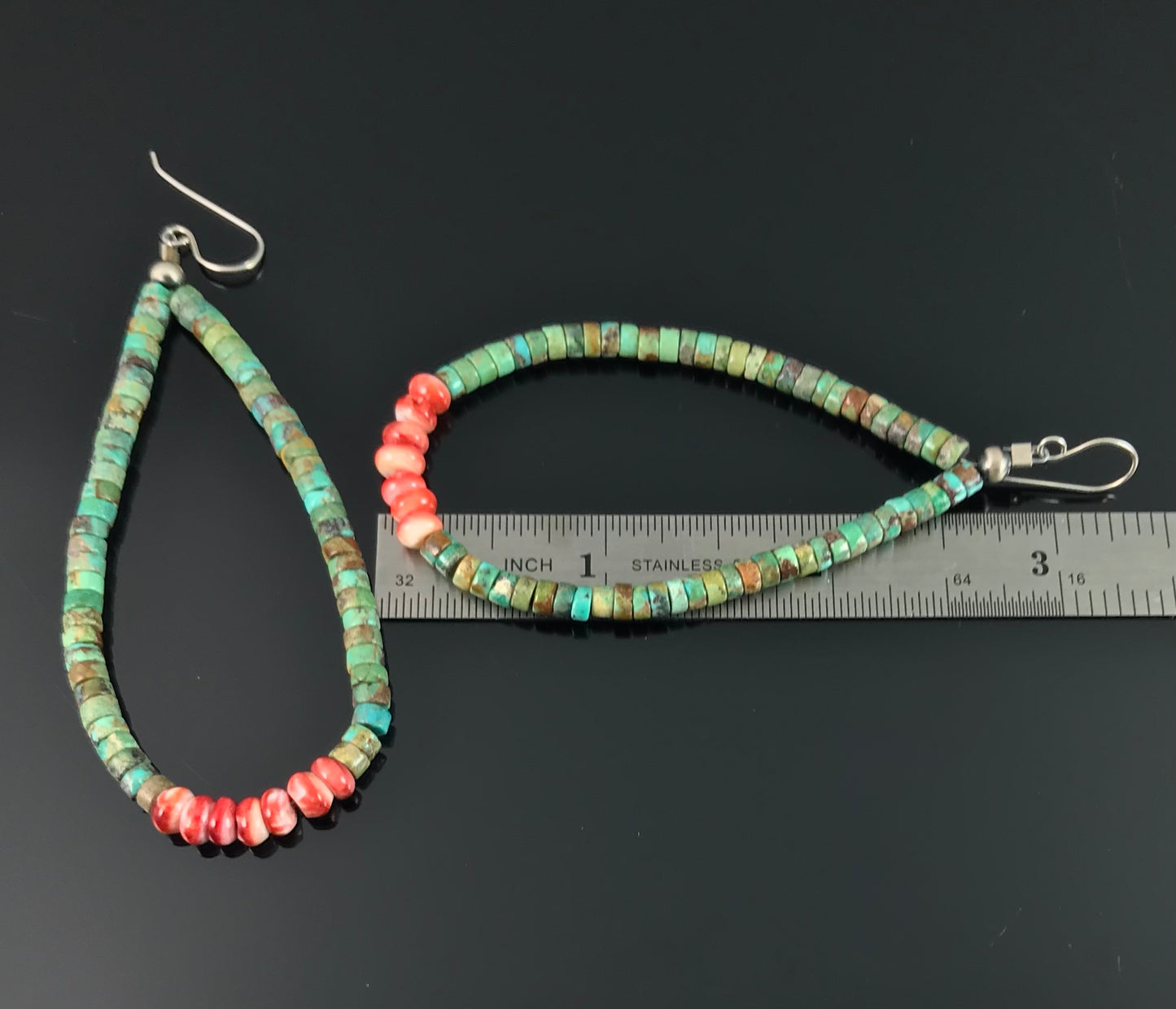Turquoise and Red Spiny Oyster Jacla Earrings Santo Domingo Pueblo