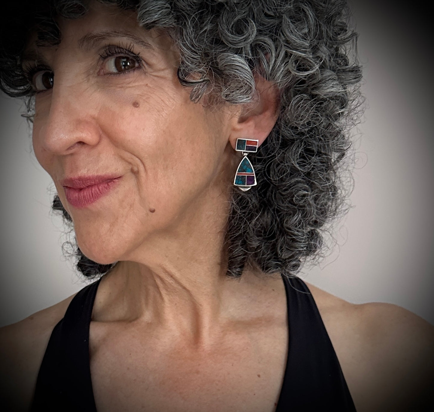 Inlay Earrings Navajo Native American - Ray Tracey
