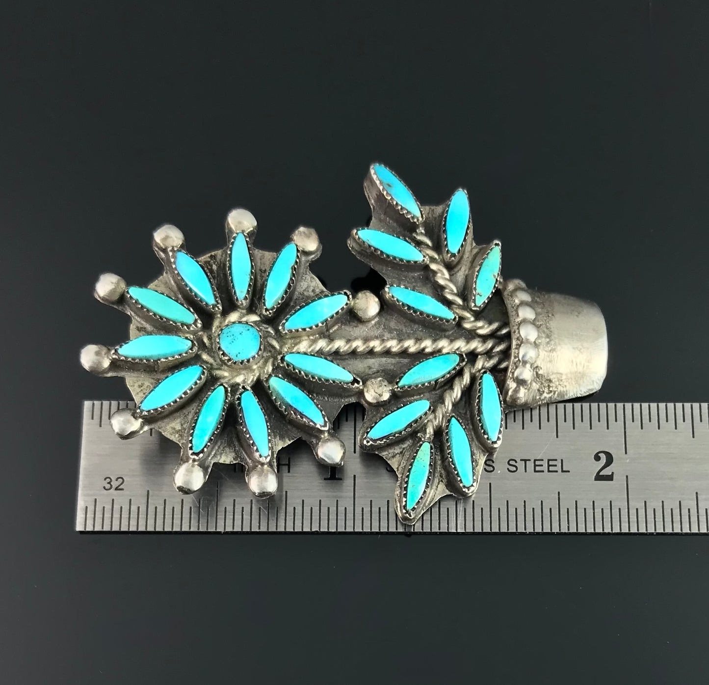 Zuni Turquoise Needlepoint Flower Pot Pin - Native American Vintage