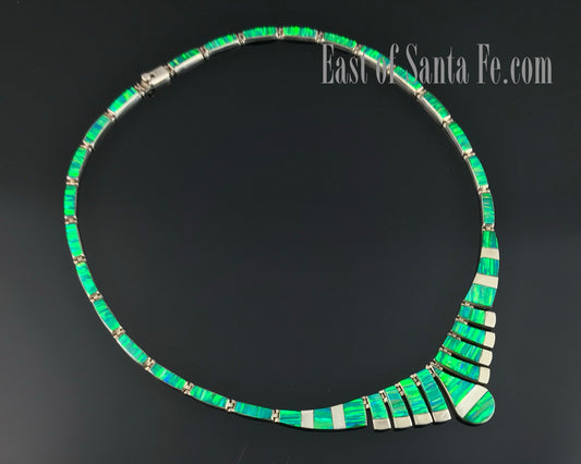 Vintage Opal Inlay Necklace - Taxco Mexico
