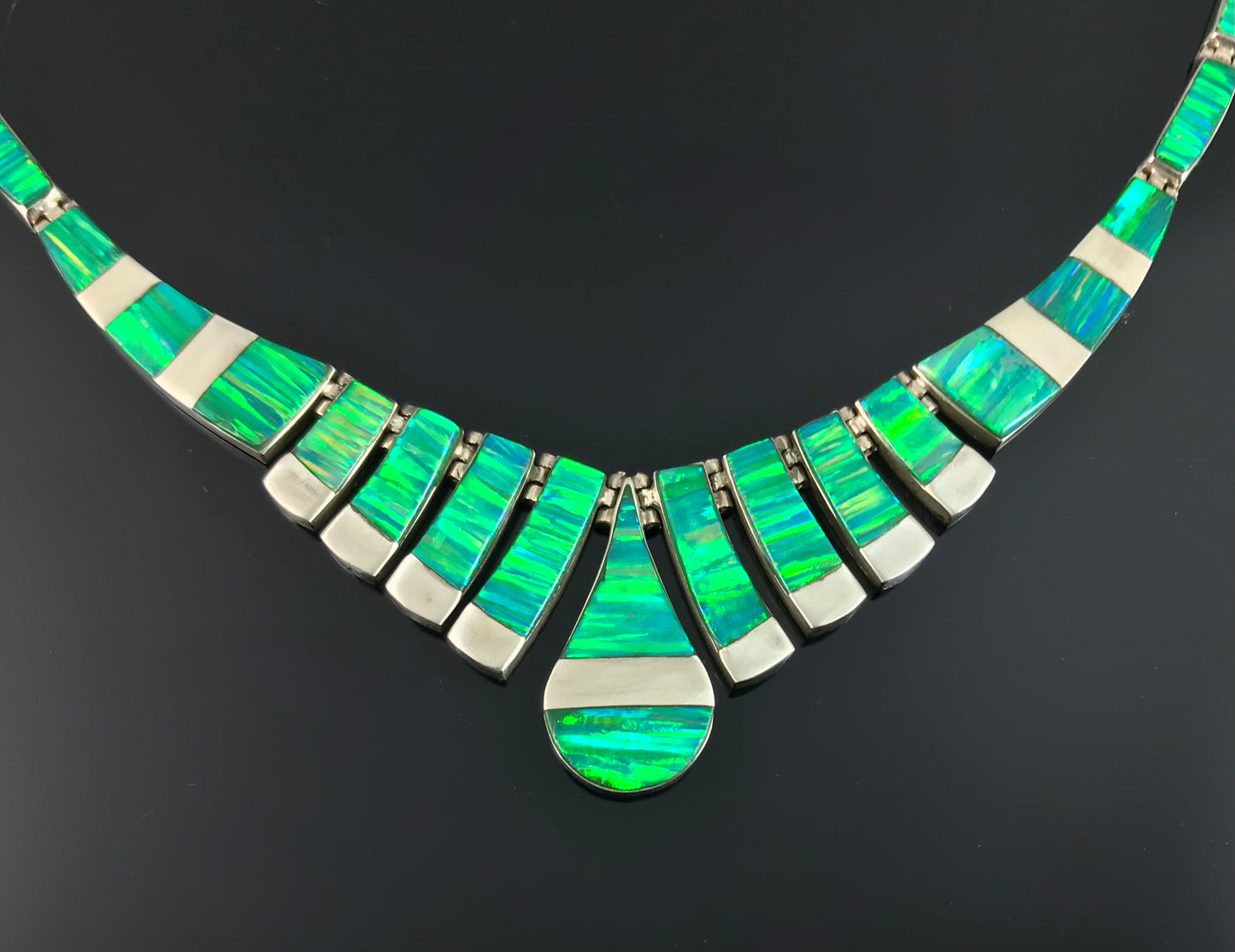 Vintage Opal Inlay Necklace - Taxco Mexico