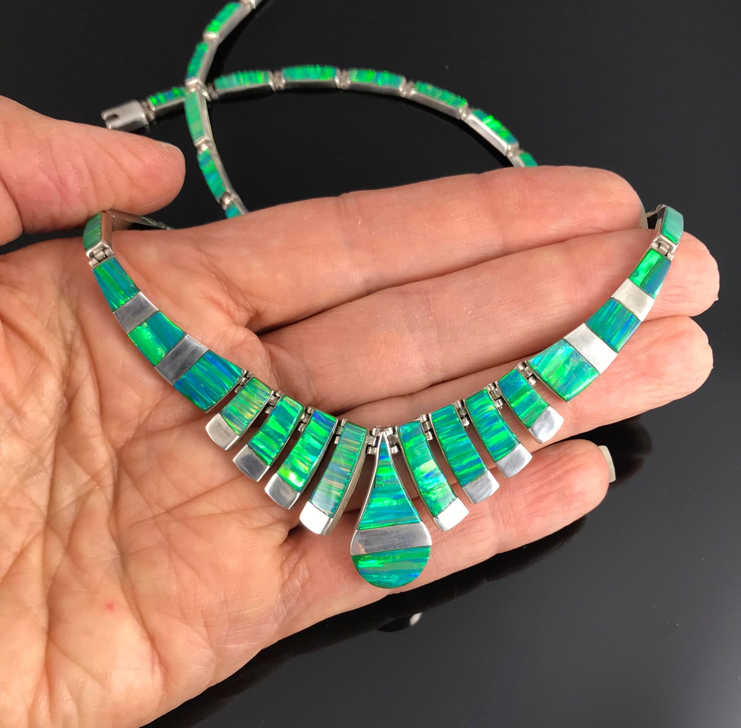 Vintage Opal Inlay Necklace - Taxco Mexico