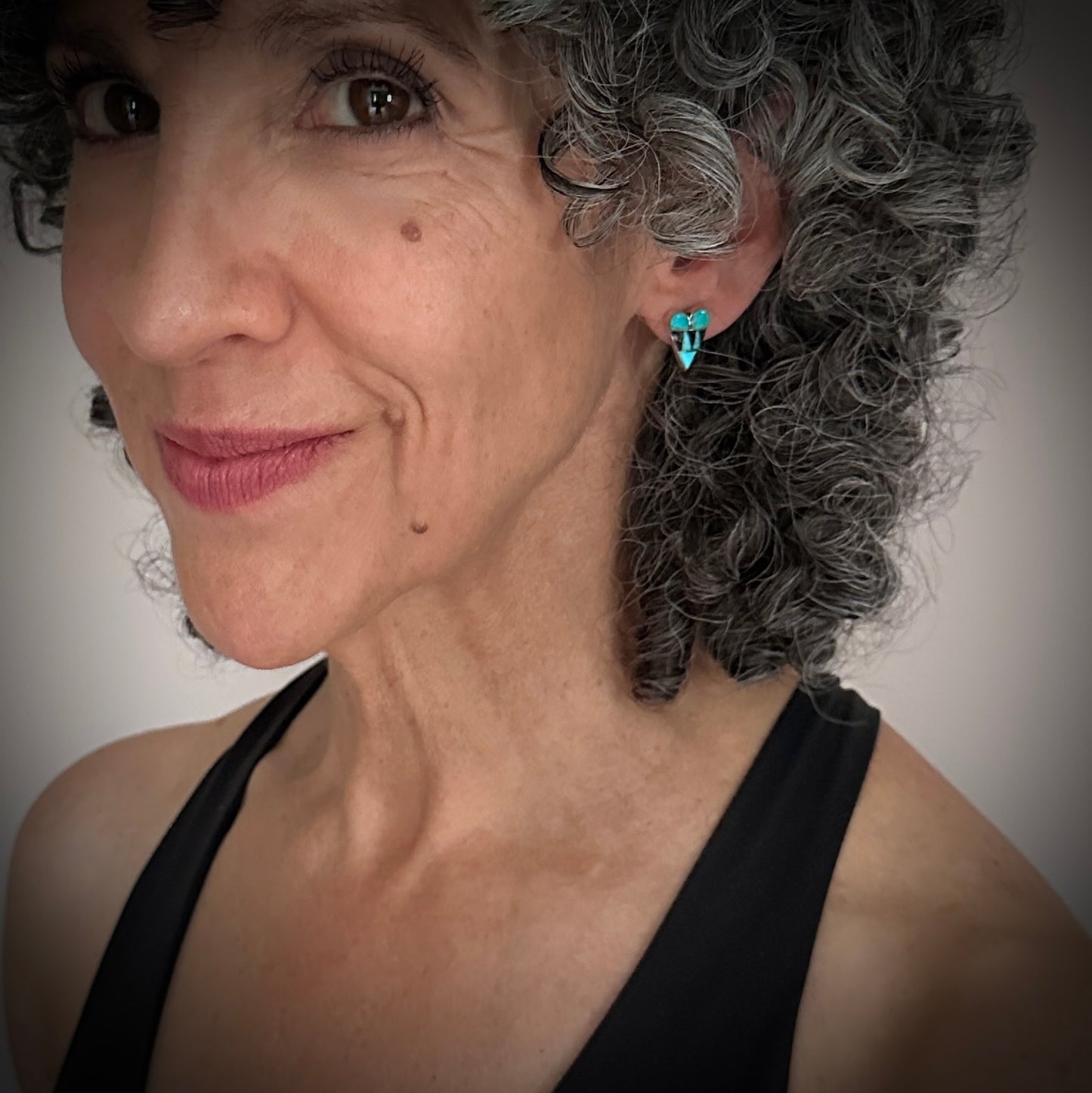 Zuni Turquoise Inlay Heart Earrings - Clayton Vacit