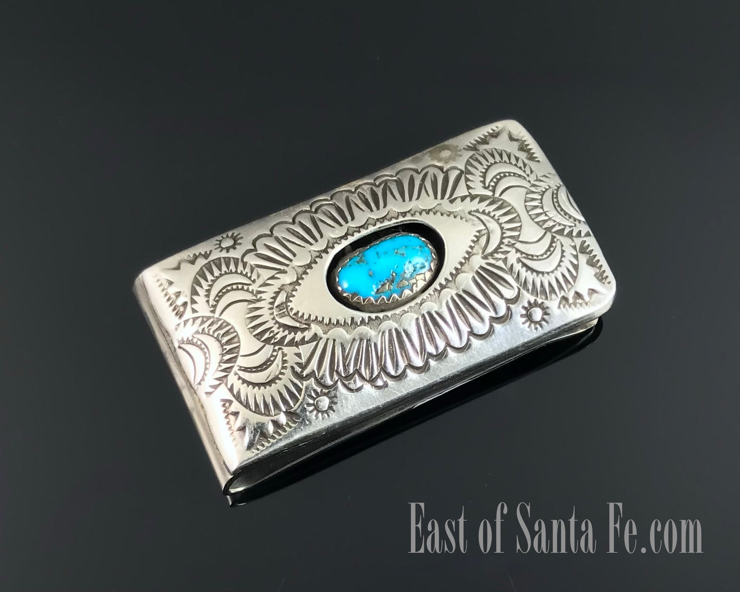 Beautifully Stamped Money Clip Turquoise Sterling Silver Native American Navajo - Shirley Skeets