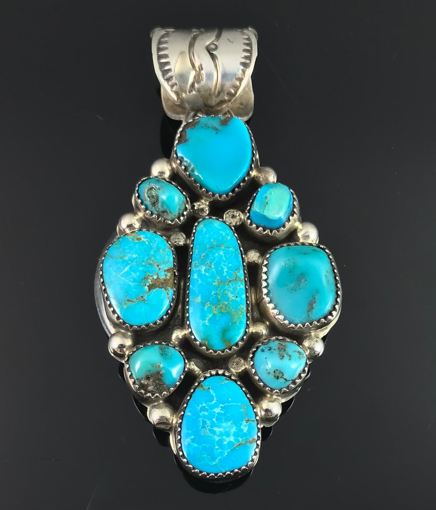 Navajo Turquoise Cluster Pendant Necklace American Navajo - Jeff Largo