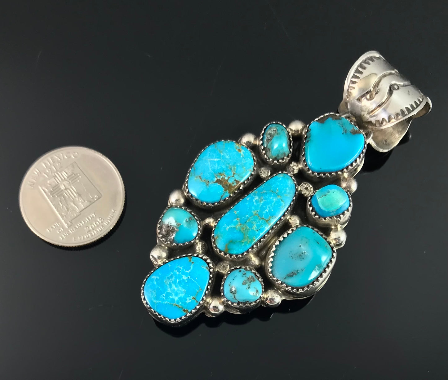 Navajo Turquoise Cluster Pendant Necklace American Navajo - Jeff Largo