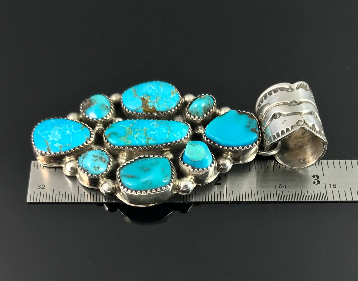 Navajo Turquoise Cluster Pendant Necklace American Navajo - Jeff Largo
