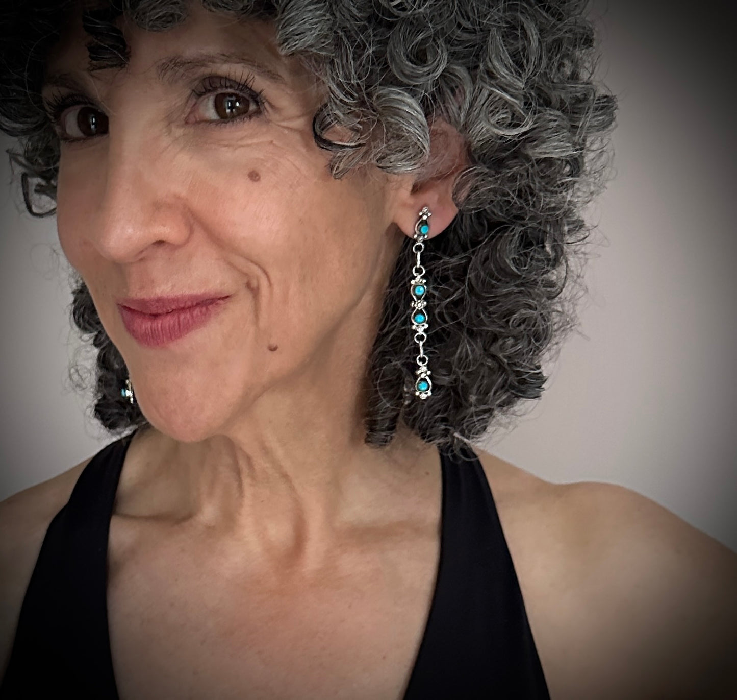 LONG Zuni Petit Point Turquoise Native American Earrings - Velda Cachini