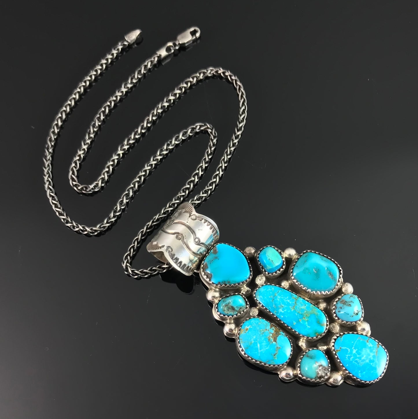 Navajo Turquoise Cluster Pendant Necklace American Navajo - Jeff Largo