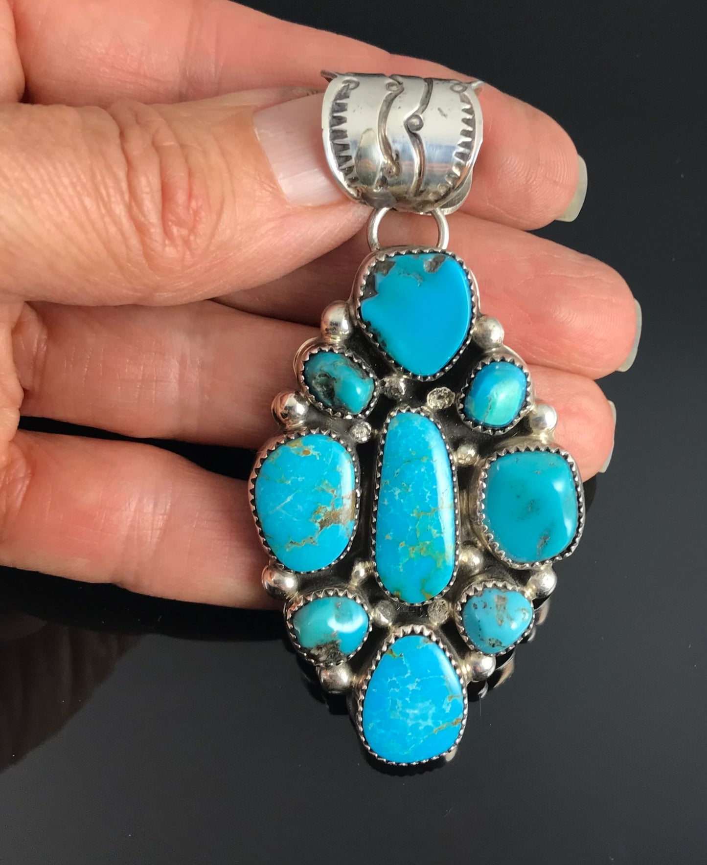 Navajo Turquoise Cluster Pendant Necklace American Navajo - Jeff Largo
