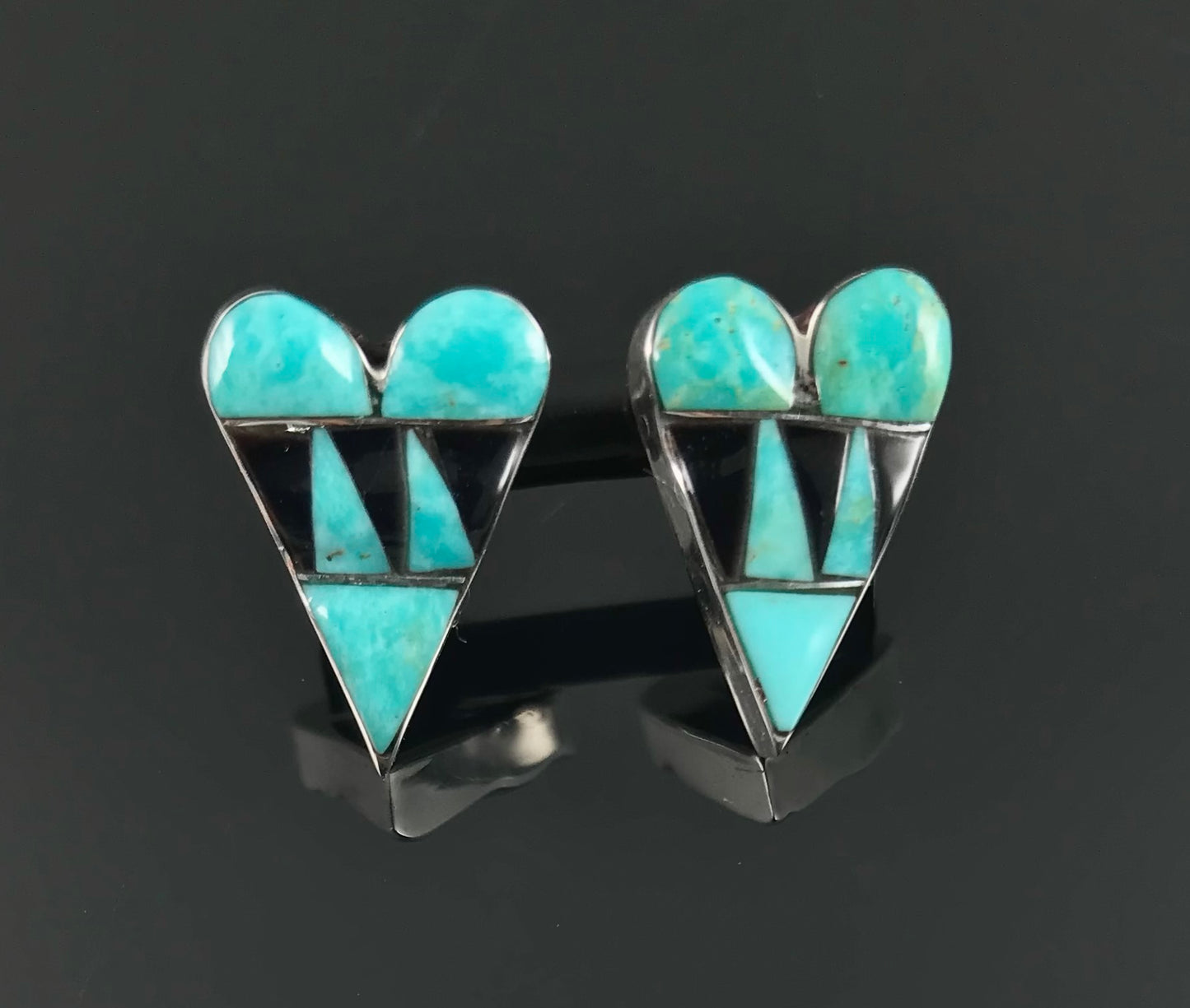 Zuni Turquoise Inlay Heart Earrings - Clayton Vacit