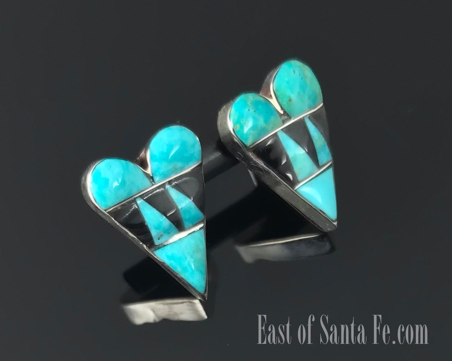 Zuni Turquoise Inlay Heart Earrings - Clayton Vacit