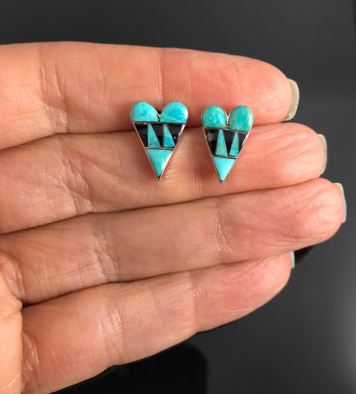 Zuni Turquoise Inlay Heart Earrings - Clayton Vacit