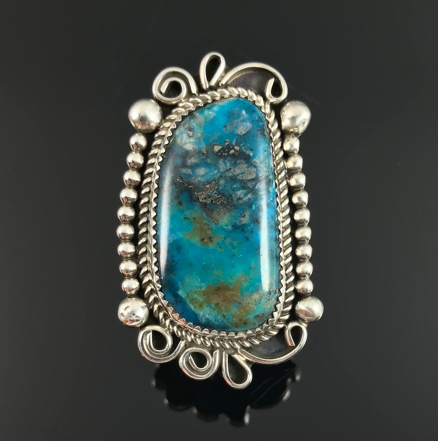 Turquoise Native American Navajo Ring Size 10 1/4 - Leslie Nez