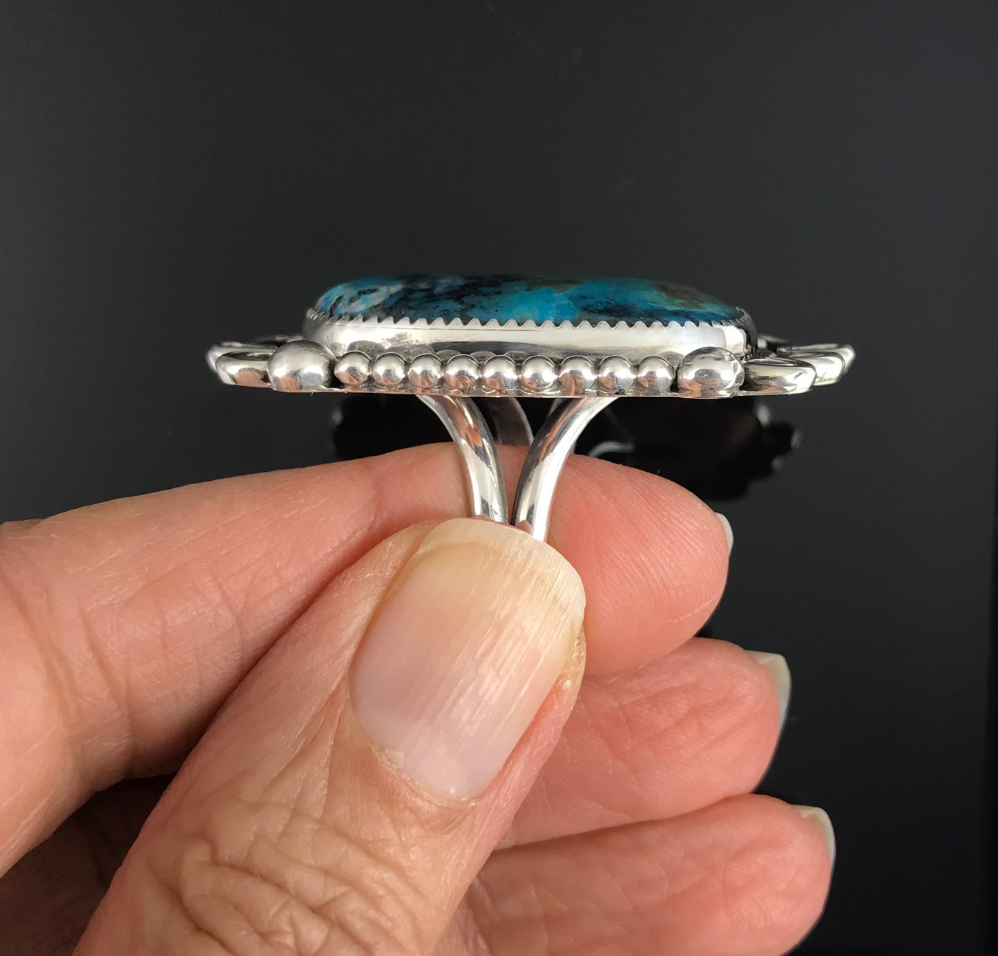 Turquoise Native American Navajo Ring Size 10 1/4 - Leslie Nez