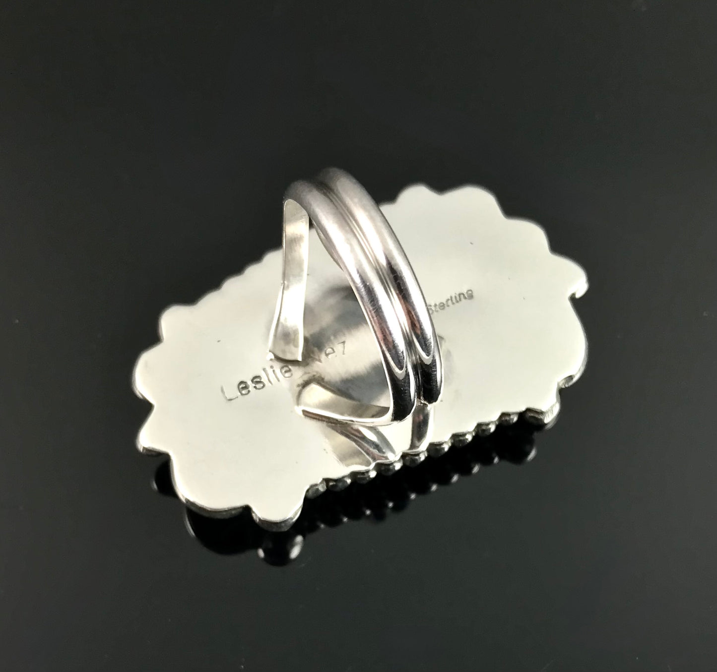 Turquoise Native American Navajo Ring Size 10 1/4 - Leslie Nez