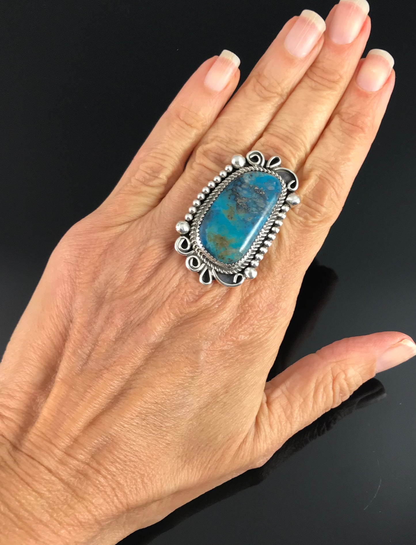 Turquoise Native American Navajo Ring Size 10 1/4 - Leslie Nez