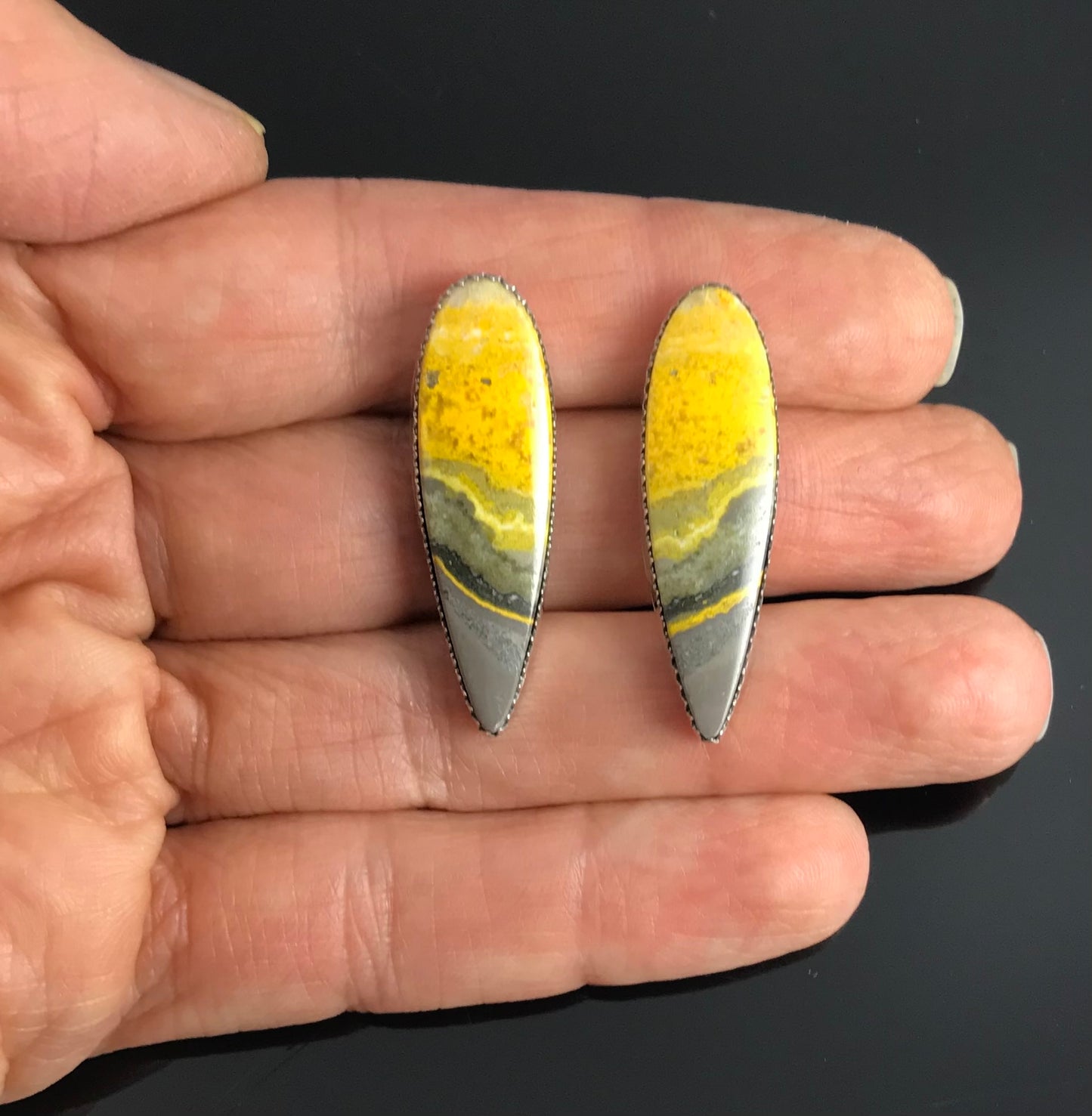 Navajo Yellow Bumblebee Jasper Earrings Navajo Native American - Michael Bitsie
