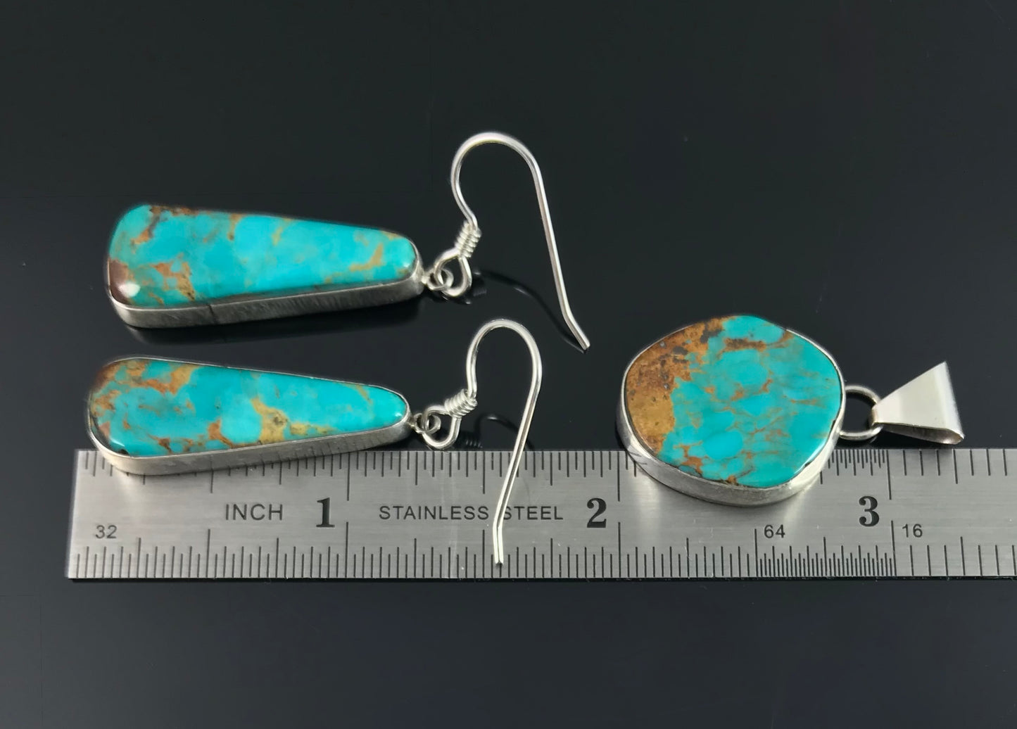 Navajo Turquoise Pendant & Earrings Native American - Jones Bahe