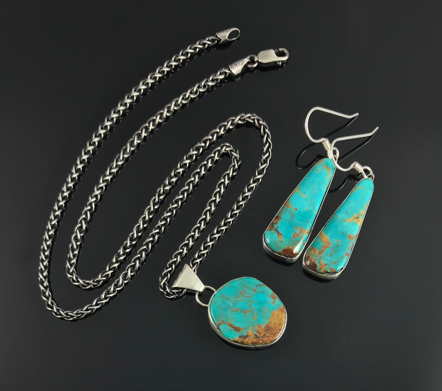 Navajo Turquoise Pendant & Earrings Native American - Jones Bahe