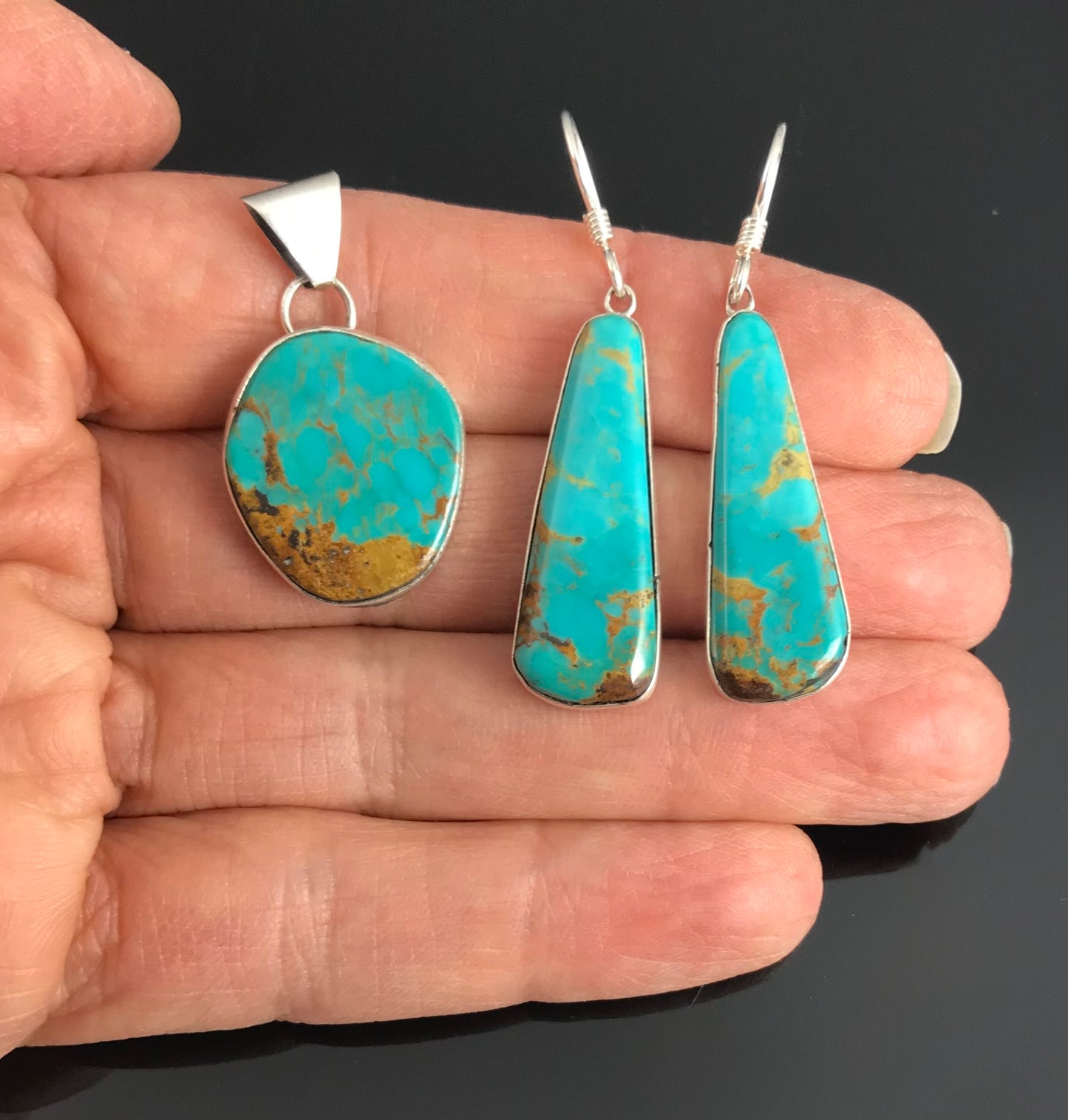 Navajo Turquoise Pendant & Earrings Native American - Jones Bahe