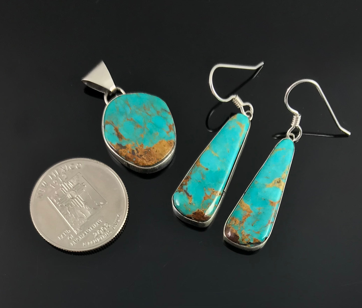 Navajo Turquoise Pendant & Earrings Native American - Jones Bahe
