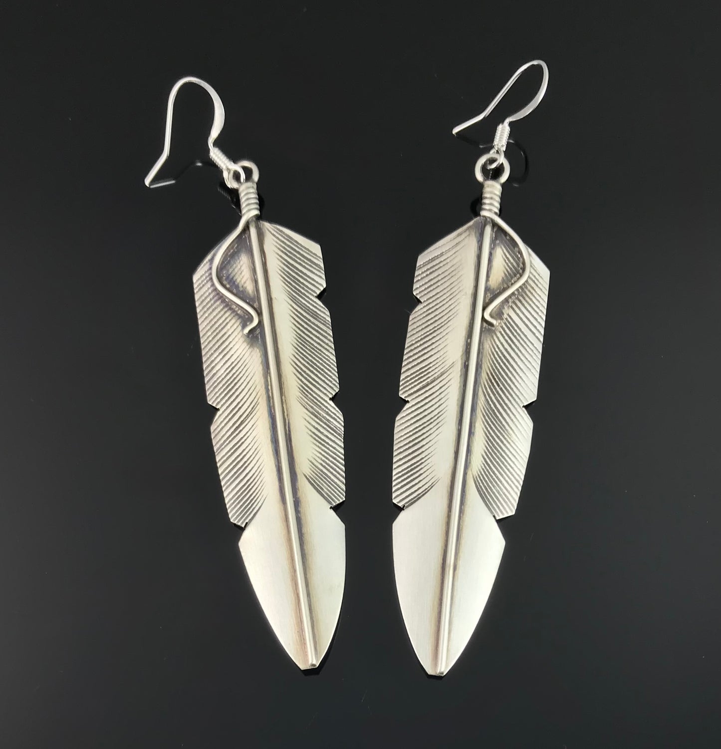 Sterling Feather Earrings Navajo Native American - Chris Charley