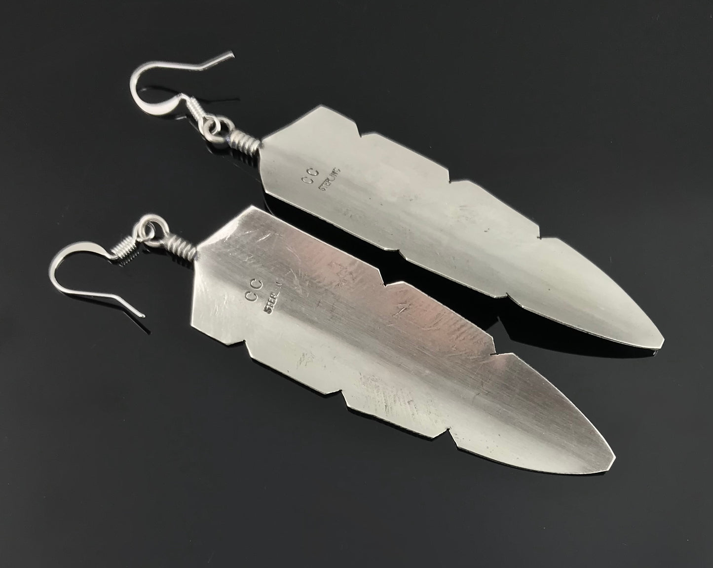 Sterling Feather Earrings Navajo Native American - Chris Charley