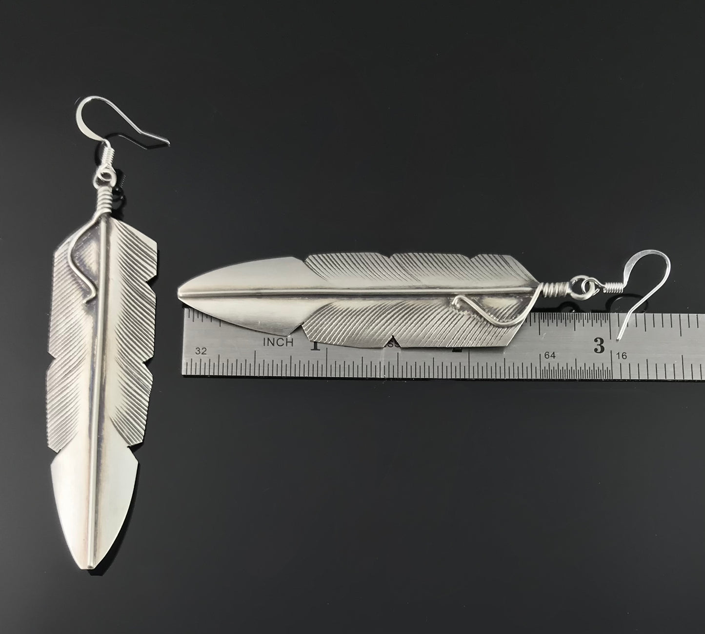 Sterling Feather Earrings Navajo Native American - Chris Charley
