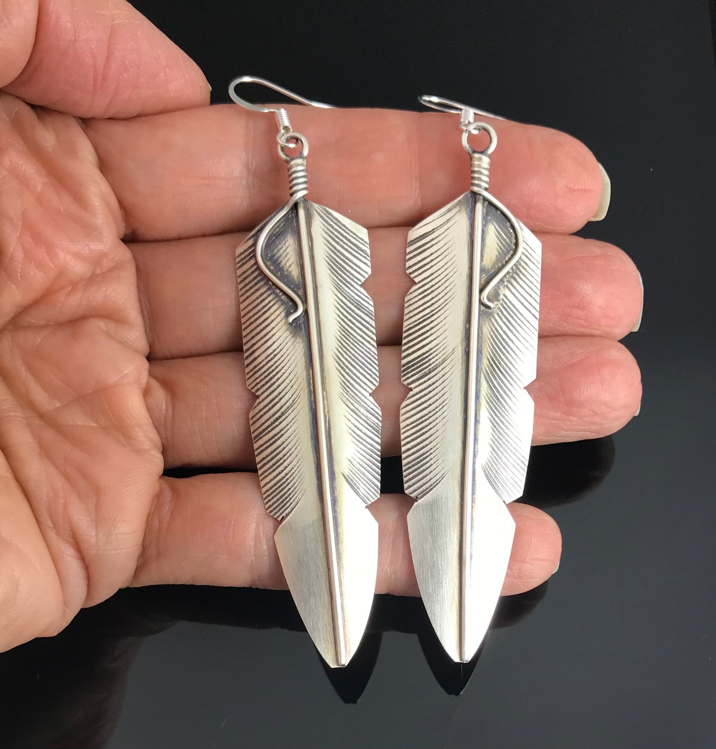 Sterling Feather Earrings Navajo Native American - Chris Charley