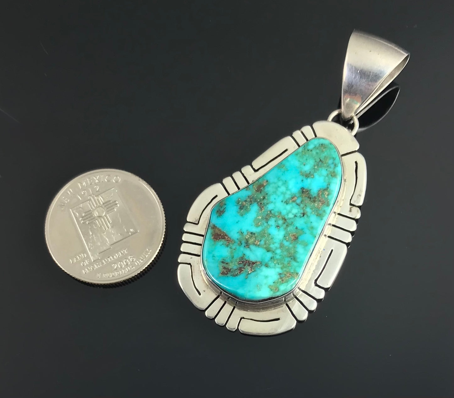 Contemporary Turquoise Sterling Navajo Necklace Pendant - Native American Vintage