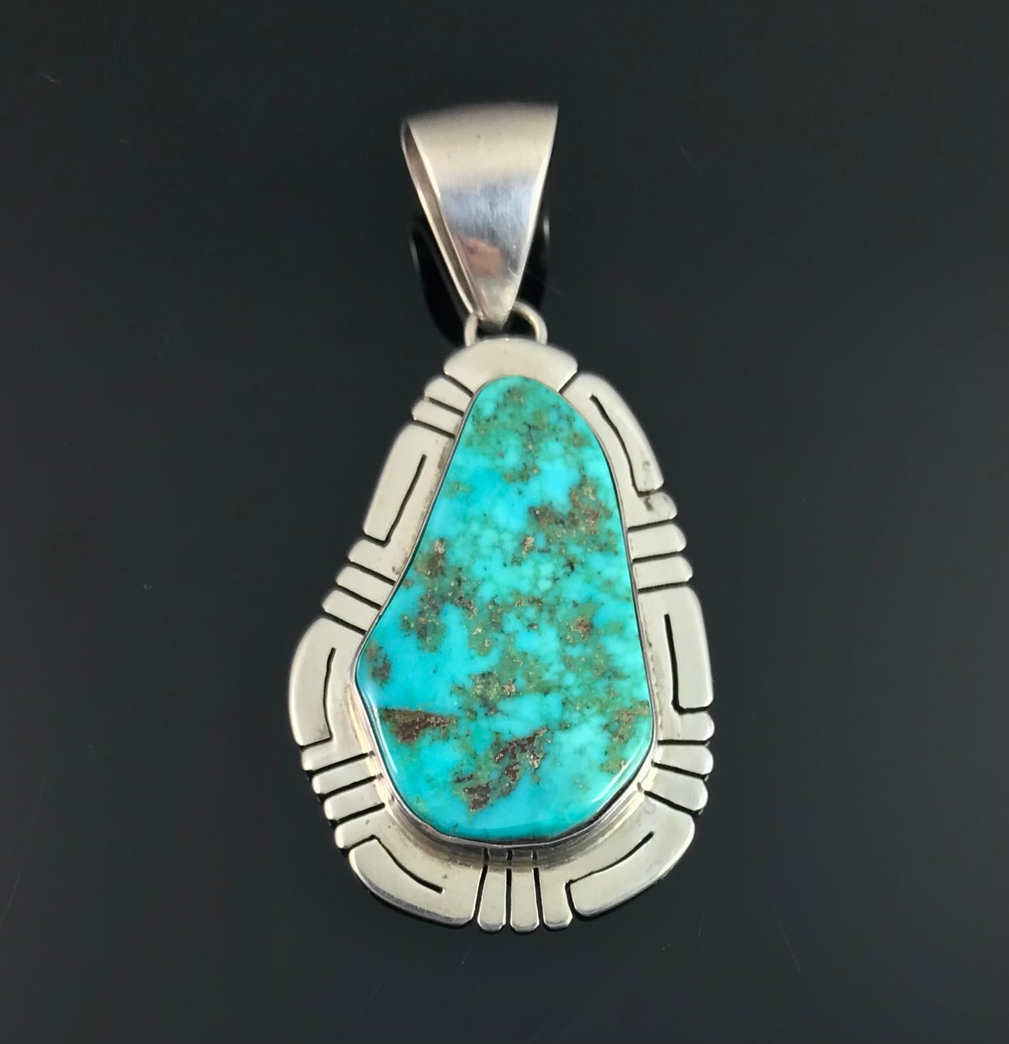 Contemporary Turquoise Sterling Navajo Necklace Pendant - Native American Vintage