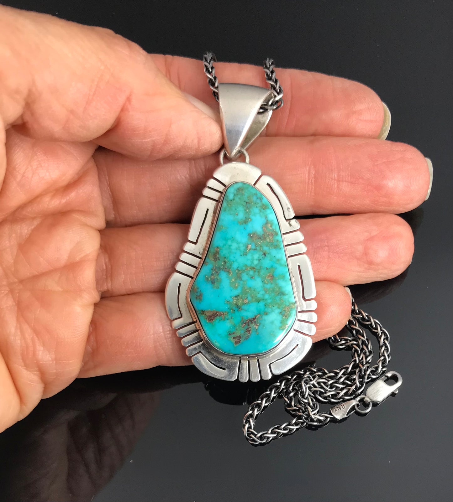 Contemporary Turquoise Sterling Navajo Necklace Pendant - Native American Vintage