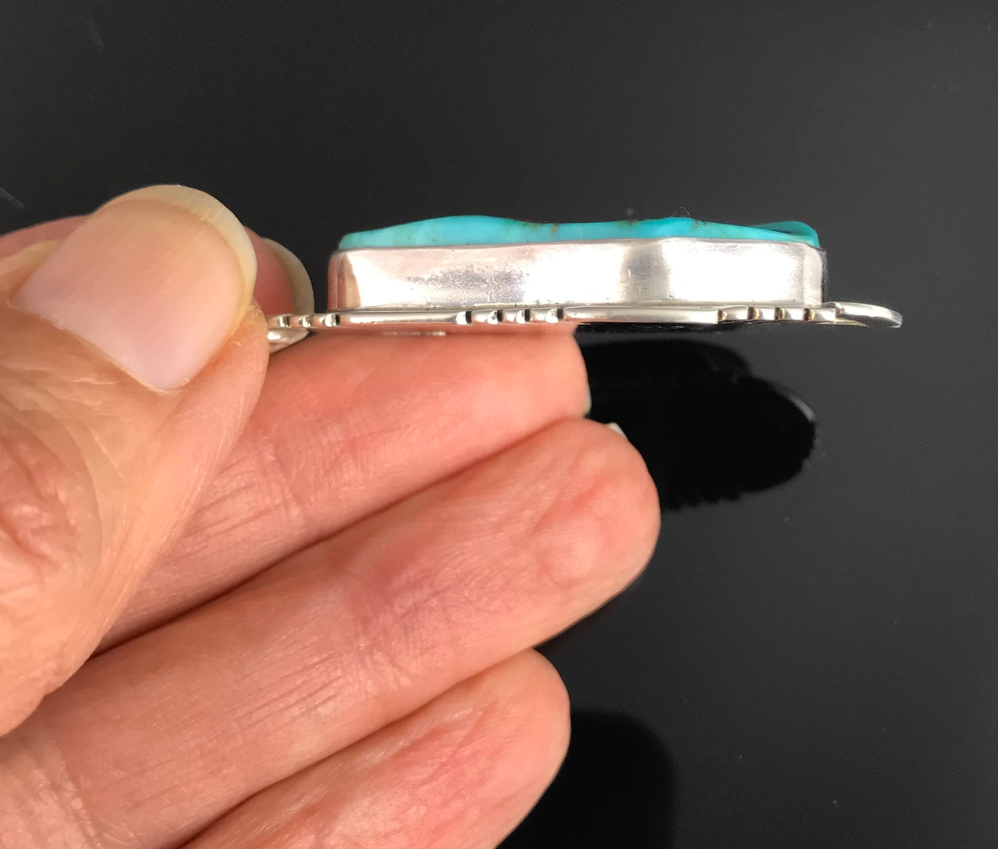 Contemporary Turquoise Sterling Navajo Necklace Pendant - Native American Vintage