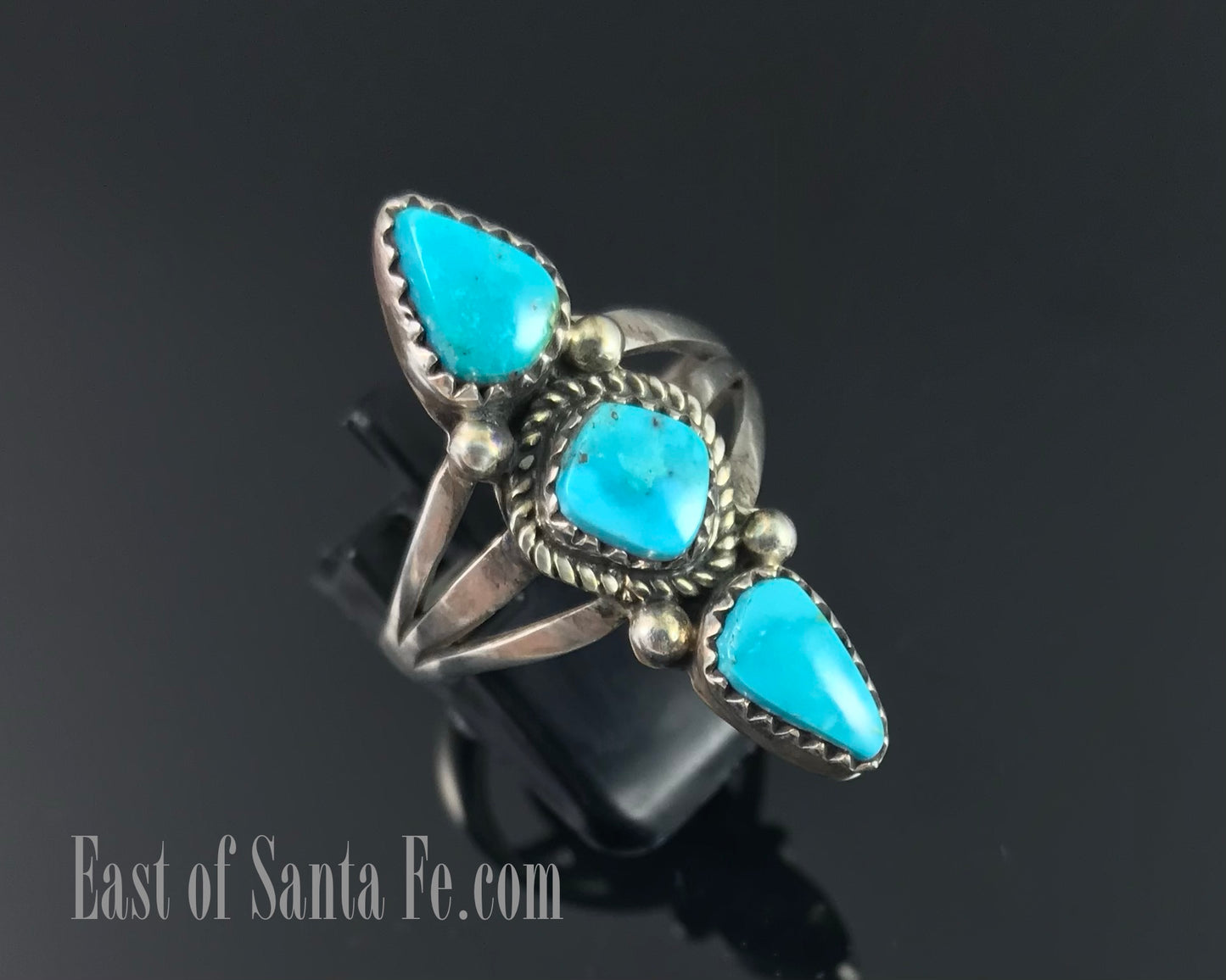 3 Gorgeous Turquoise Native American Navajo Ring Size 8 1/2 Signed: LaRose Ganado Negro
