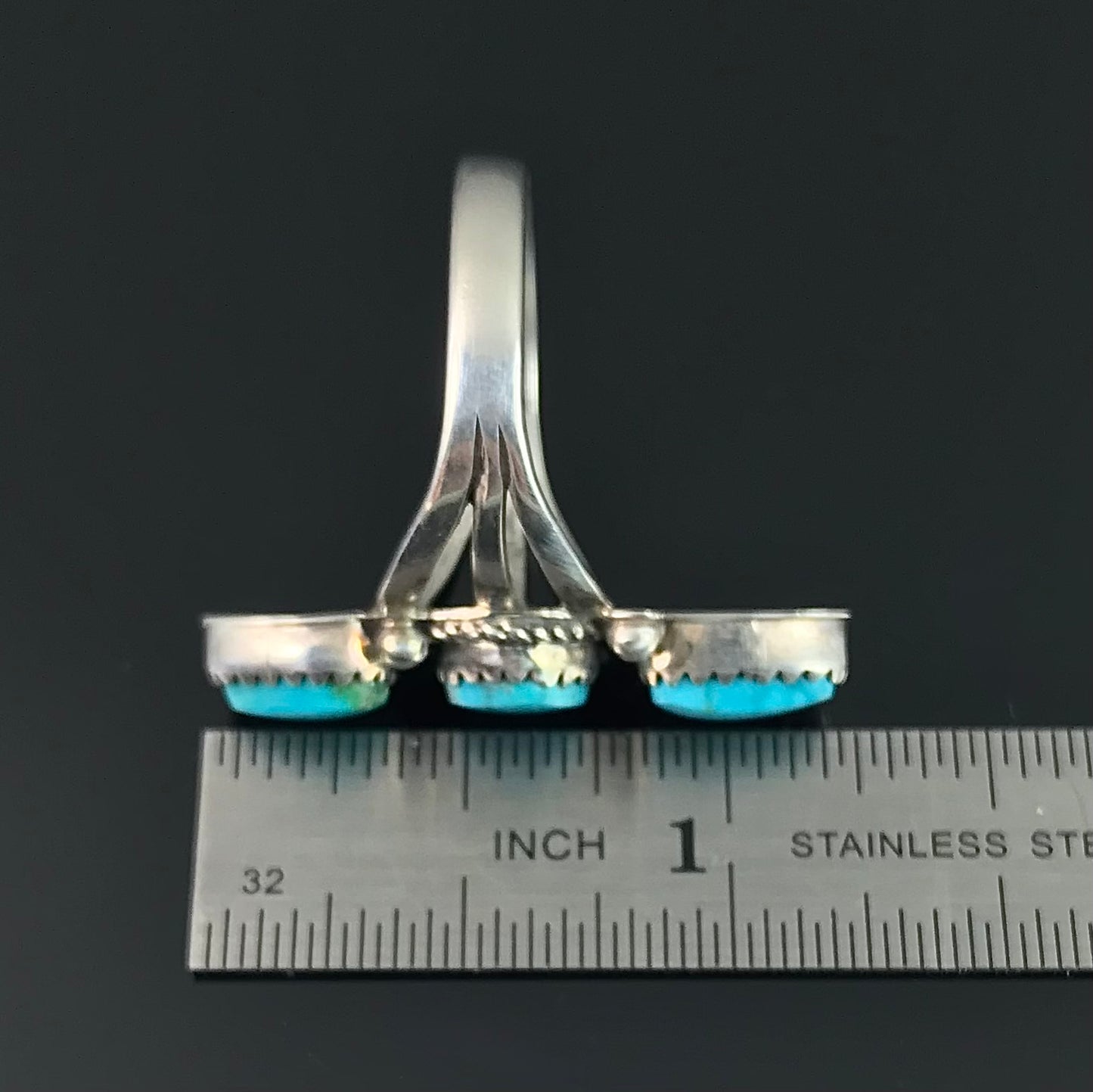 3 Gorgeous Turquoise Native American Navajo Ring Size 8 1/2 Signed: LaRose Ganado Negro