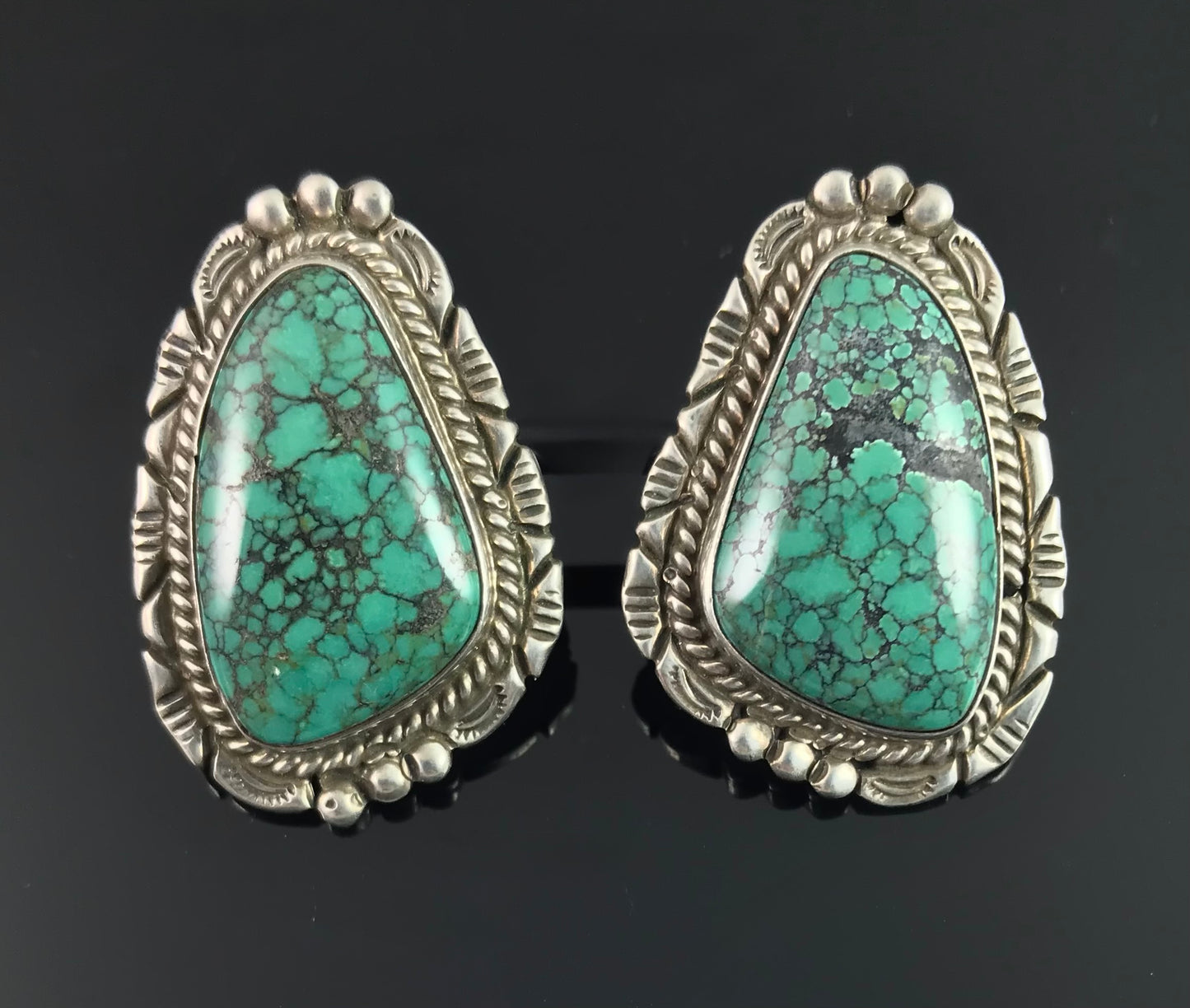 Clip-Back Spider Web Turquoise Navajo Native American Earrings - Vintage