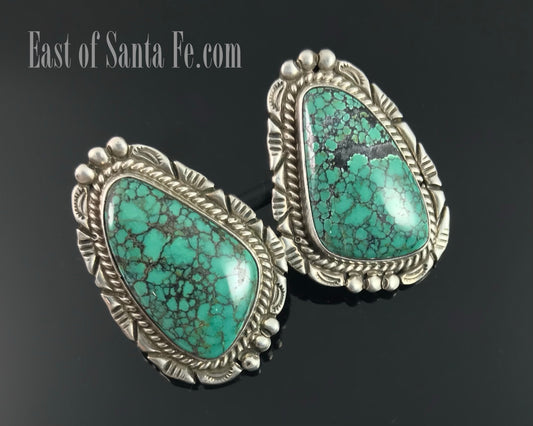 Clip-Back Spider Web Turquoise Navajo Native American Earrings - Vintage