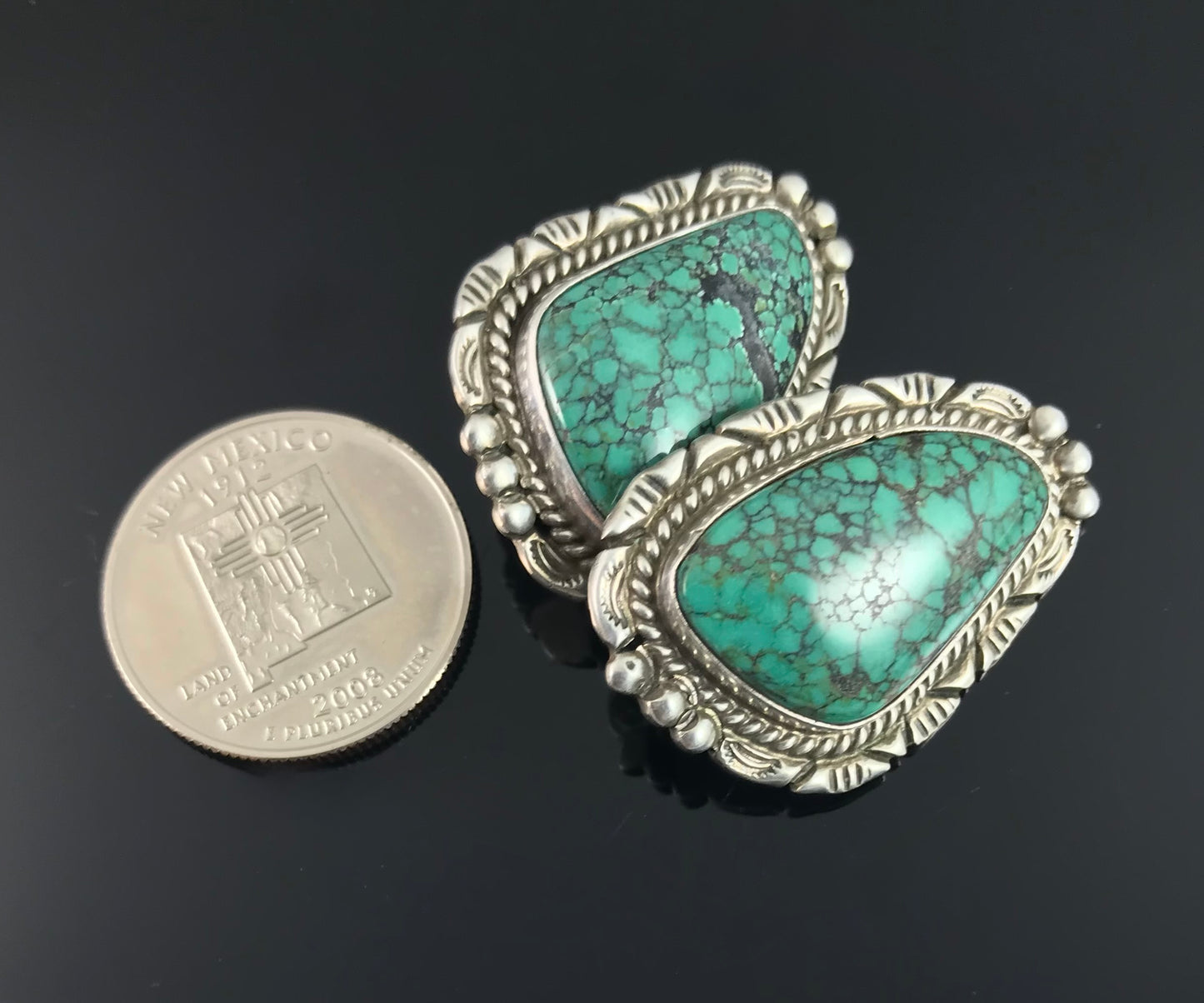 Clip-Back Spider Web Turquoise Navajo Native American Earrings - Vintage