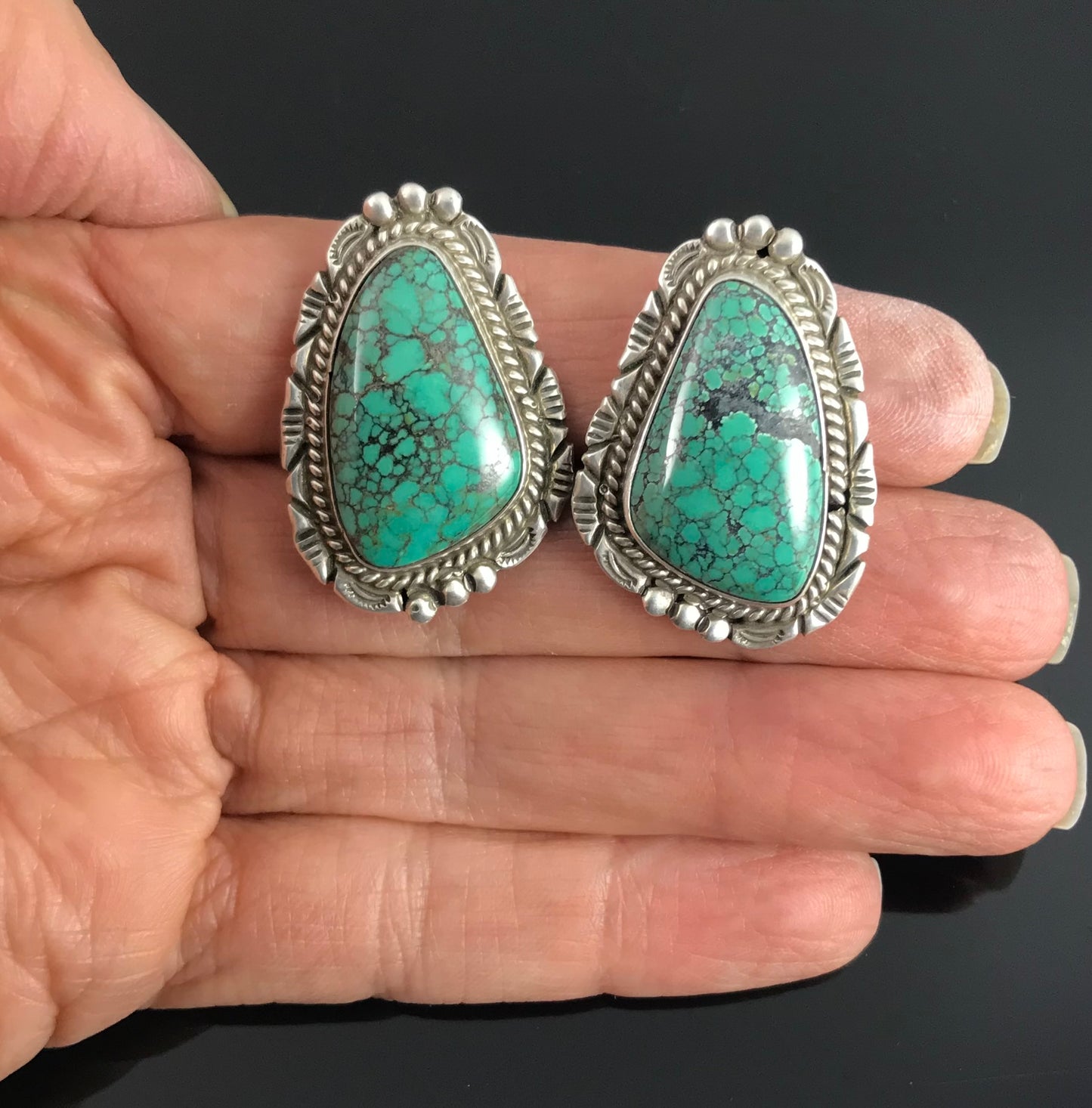 Clip-Back Spider Web Turquoise Navajo Native American Earrings - Vintage